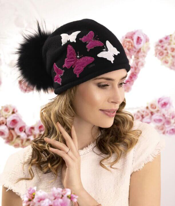 Caciula de dama cu pompon din blanita Palmia