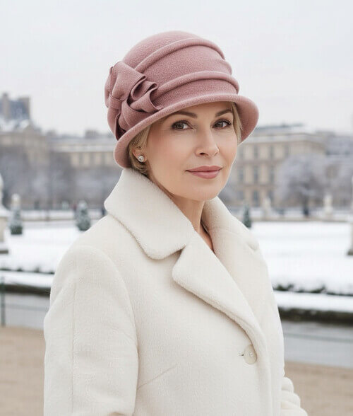 Caciula de dama stil palarie Szira - Culoare Piersica inchisa - WILLI.ro