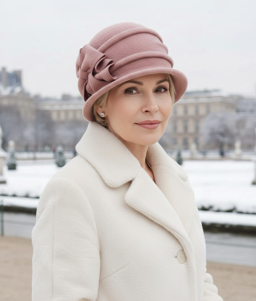 Caciula de dama stil palarie Szira - Culoare Piersica inchisa - WILLI.ro