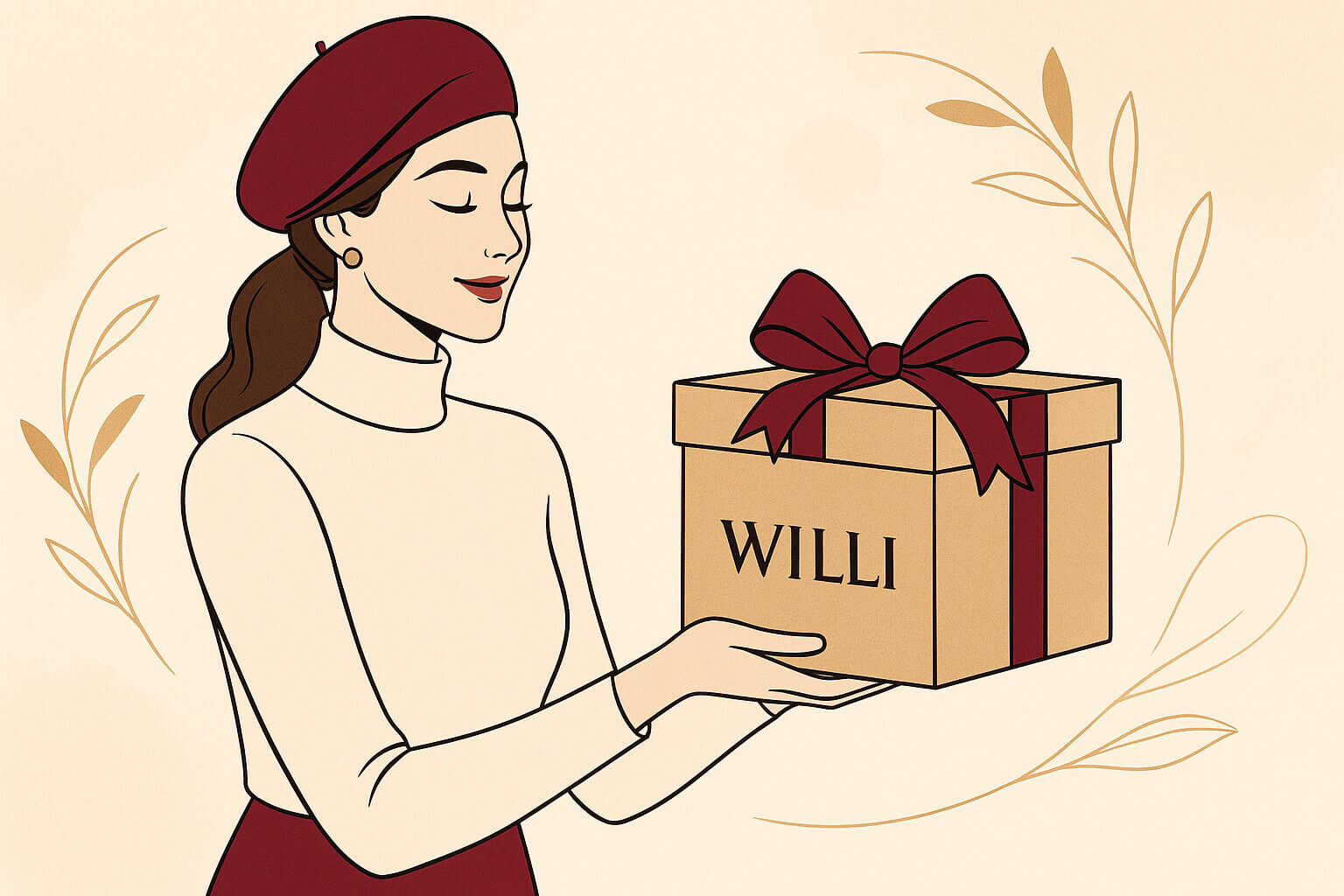 Clientă WILLI care primește coletul cu produsele comandate online: pălării, berete și căciuli elegante