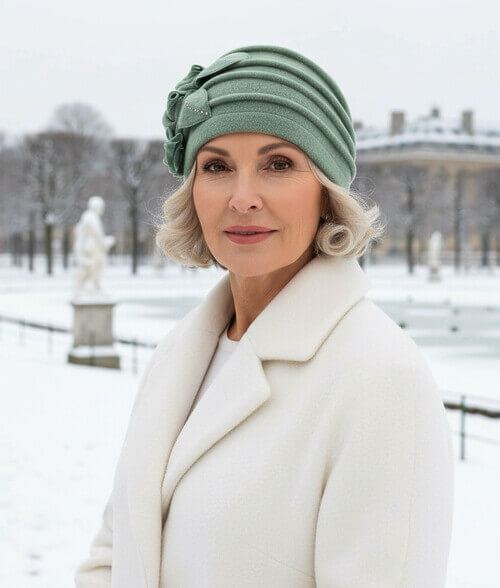 Caciula eleganta de dama verde din lana merinos