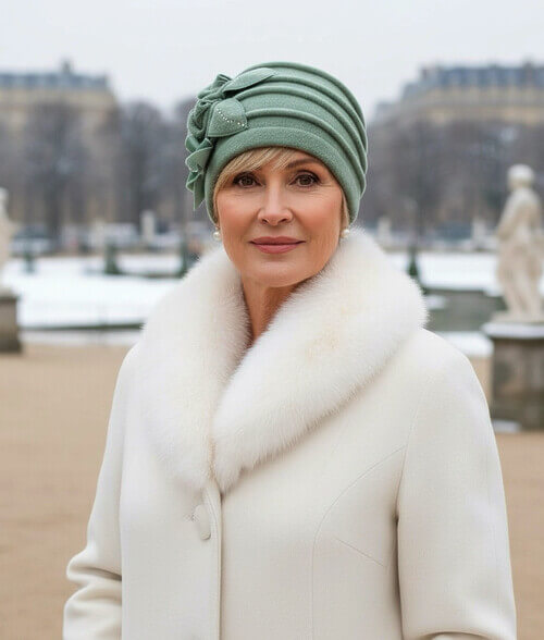 Caciula eleganta de dama verde din lana merinos