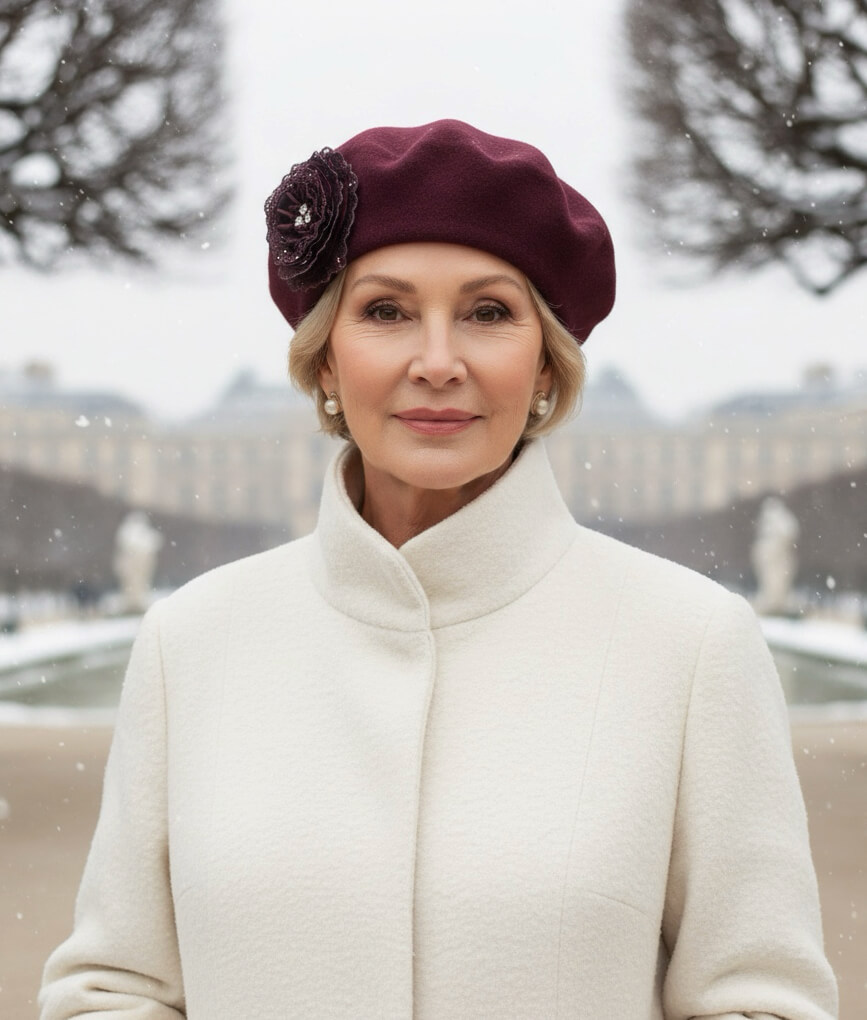 Caciula de dama tip bereta eleganta Melok - Culoare Violet inchis - WILLI.ro