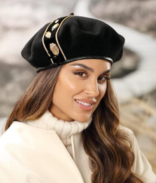 Caciula de dama tip bereta eleganta Jort - Culoare negru - WILLI.ro