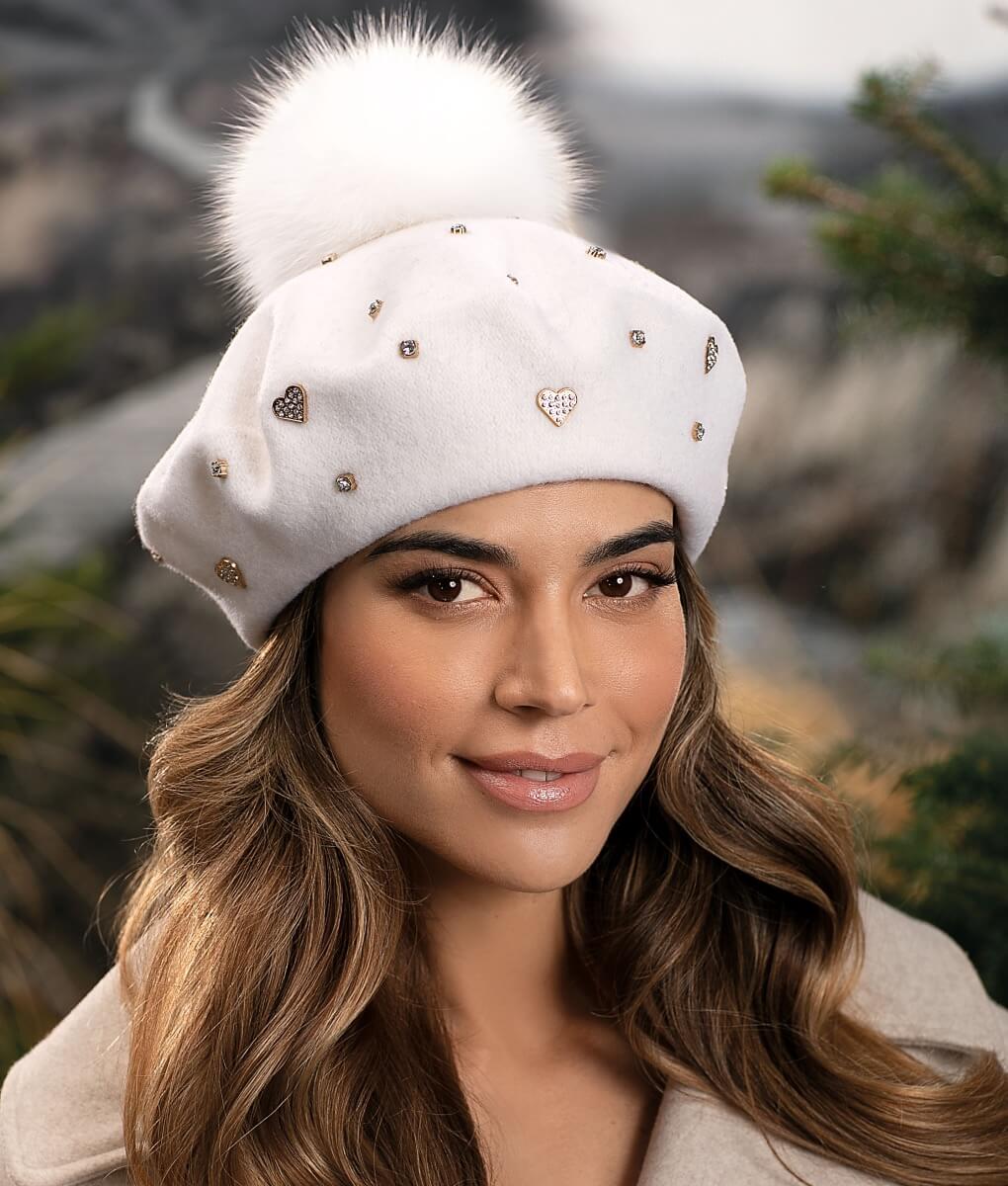 Caciula de dama tip bereta cu pompon din blanita Oreba
